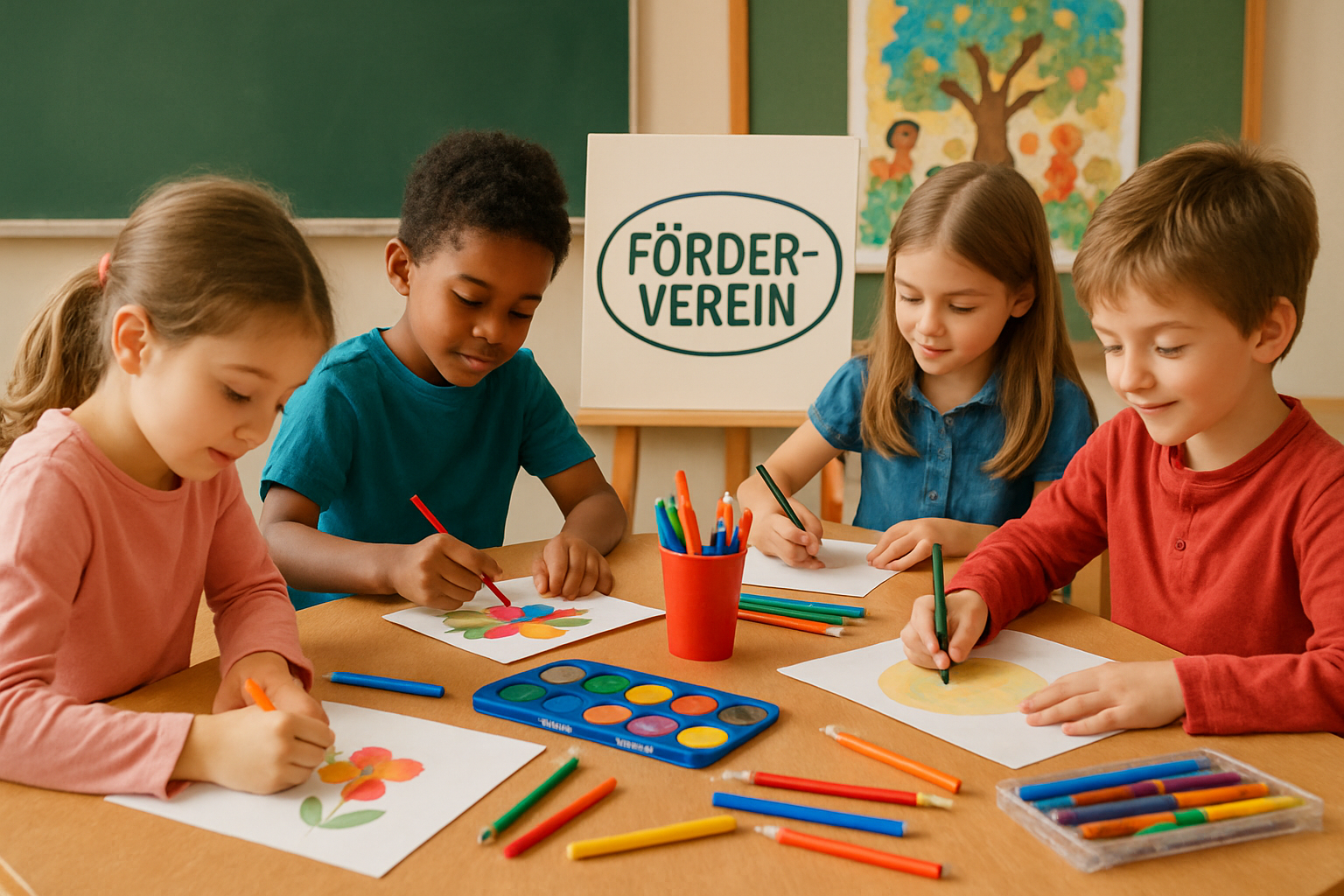 Kinder nehmen an einer kreativen AG teil, die vom Förderverein ermöglicht wird.